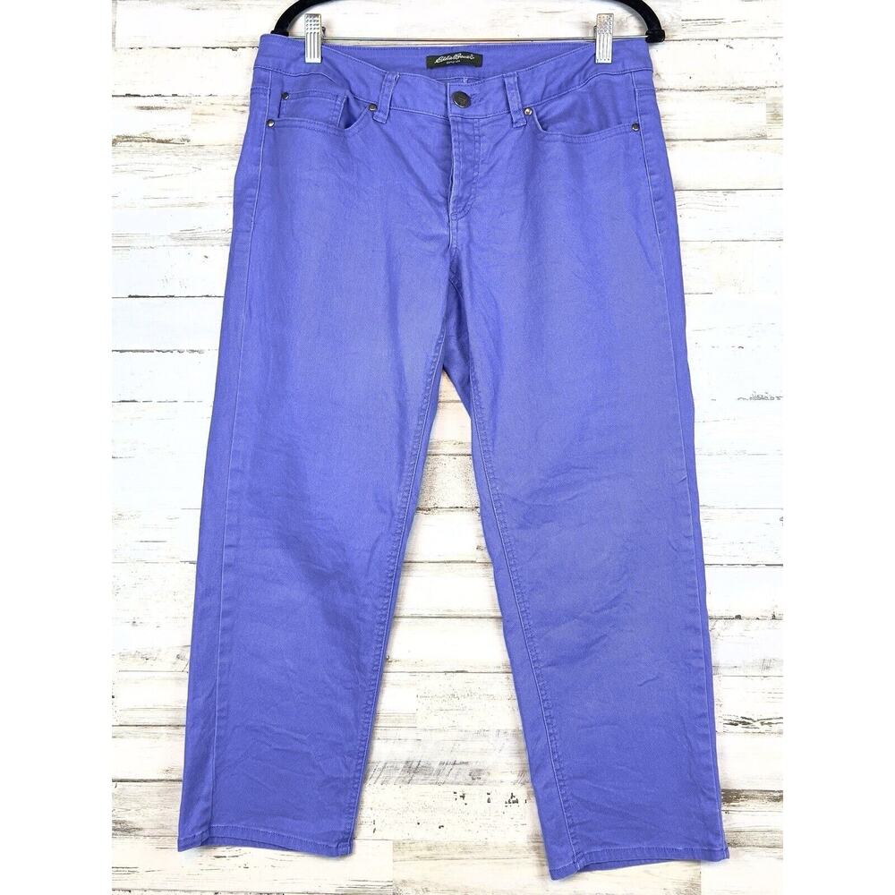 Eddie Bauer Women's Size 10 Bright Blue Button Fly Crop Jeans Cotton Stretch